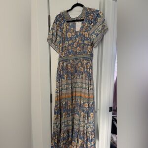 Floral Maxi Dress in Blue and Orange